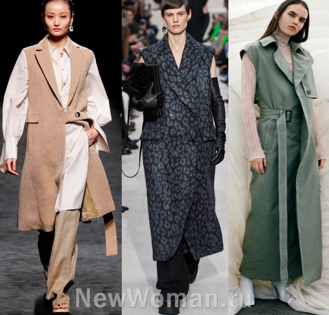 модели стильных дизайнерских пальто 2021 года без рукавов - с чем носить и сочетать, идеи от мировых модельеров