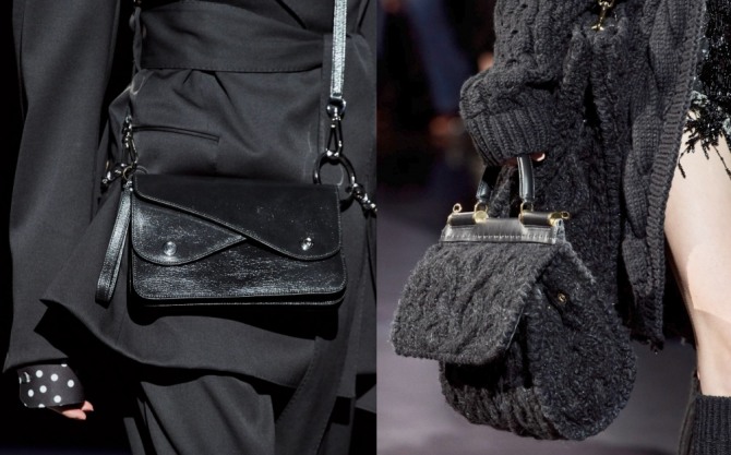 черные сумки от Dolce & Gabbana с клапаном - кожаная и вязаная модель - фото с показов осень-зима 2020-2021
