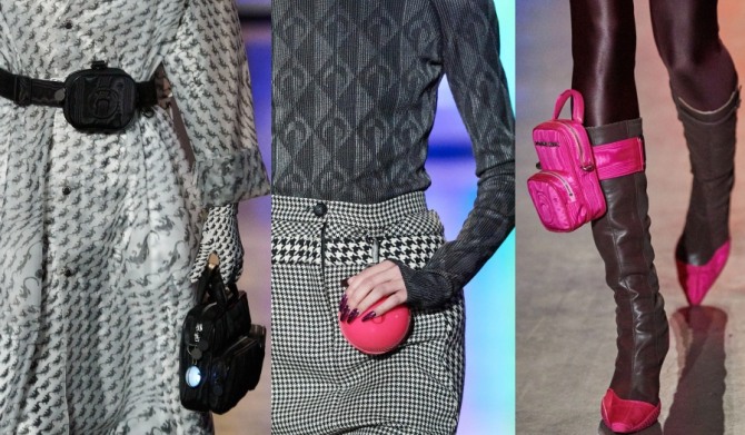 идеи от бренда Marine Serre - сумки-малютки на поясе и на ноге