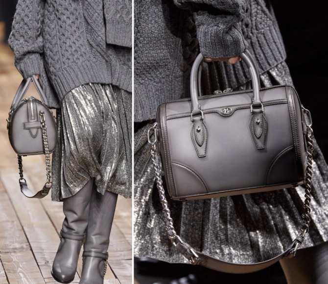сумка-купол серого цвета в тандеме с серыми зимними сапогами - Сумки Осень-Зима 2020/2021 - тренды, бренды, фото