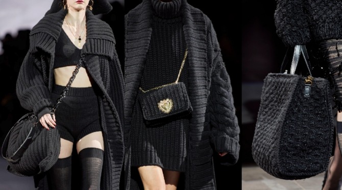 черные вязаные сумки из коллекции Dolce & Gabbana осень-зима 2020-2021 - фото с международных недель европейской моды