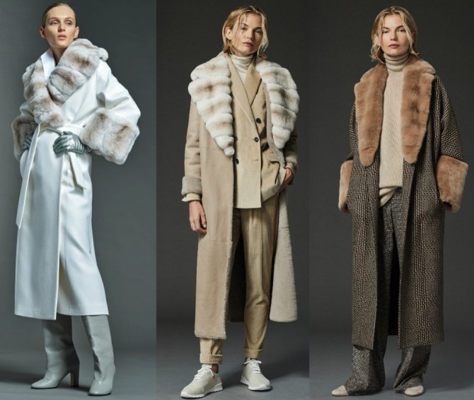 модные женские зимние пальто 2020-2021 - тенденции, длинные зимние пальто 2020-2021 с меховой отделкой из мутона - фото из коллекции бренда Kiton