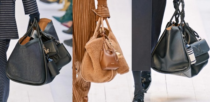 вместительные крупные сумки от бренда Max Mara осень-зима 2020-2021 - из кожи и искусственного меха чебурашка