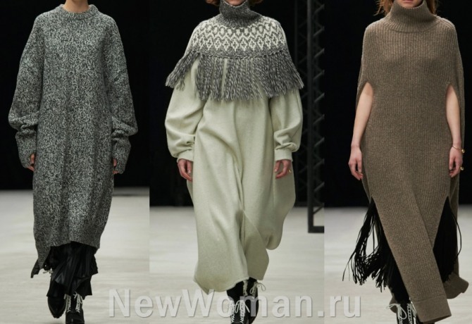 зимние теплые вязаные платья для женщин 60 лет плюс - фото фасонов из коллекции Hyke на сезон осень-зима 2020-2021
