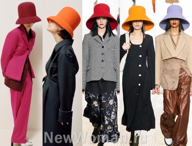 какие женские шляпы самые модные в осеннем сезоне 2020 года - яркие разноцветные шляпы-колокольчики.