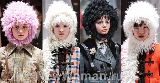 пушистые зимние молодежные шапки для девушек на зимний сезон 2020-2021 - капор-малахай от Gucci