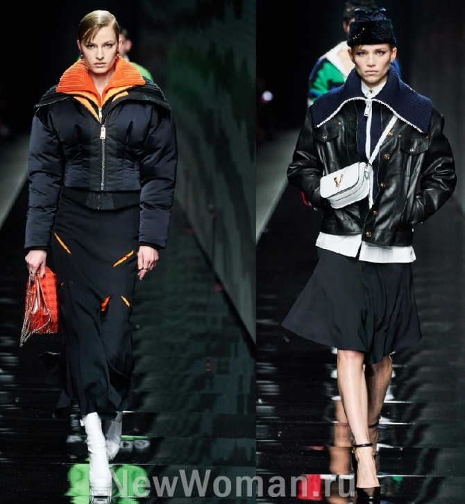 черные модели курток от Versace - кожаная и укороченная нейлоновая куртка сезона осень-зима 2020-2021 от Versace