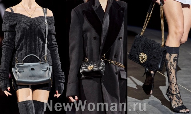 сумки с цепочками и ремешками - идеи от бренда Dolce & Gabbana, подиум осень-зима 2020-2021