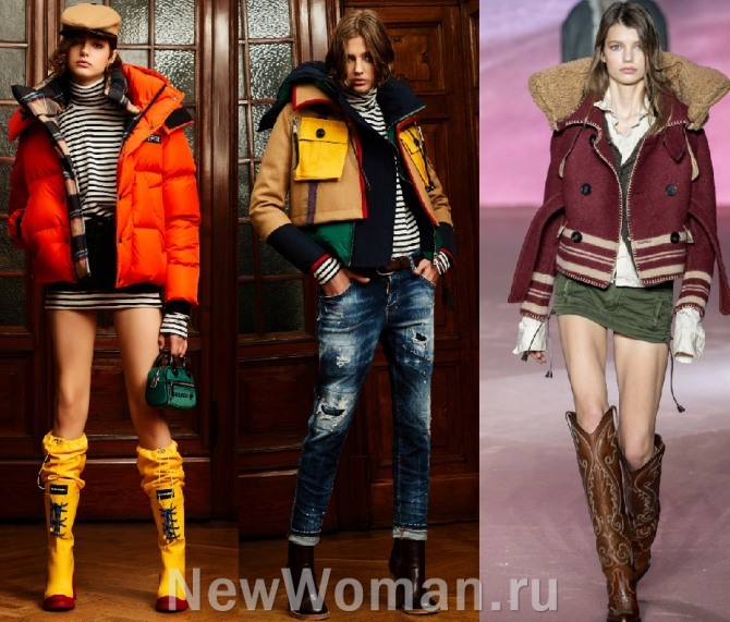 стильные модели курток для девушек 2021 года - актуальные фасоны молодежных курток с недели моды в Милане от бренда Dsquared2