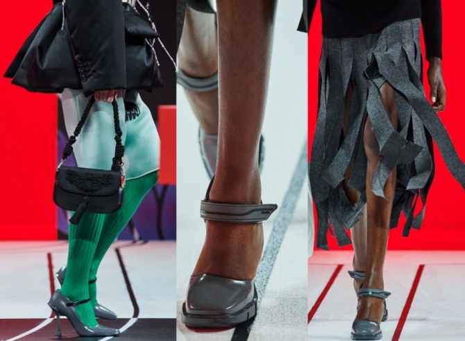 показ Prada: серые лаковые туфли сезона 2021 года