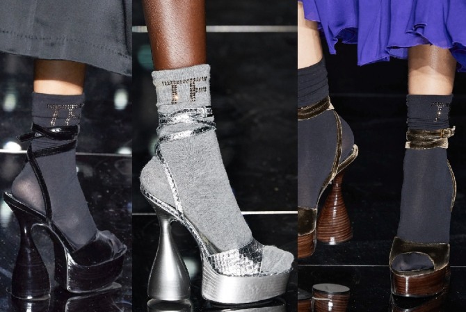 интересные модели босоножек от бренда Tom Ford - с каблуком-рюмкой и платформой под носочной частью