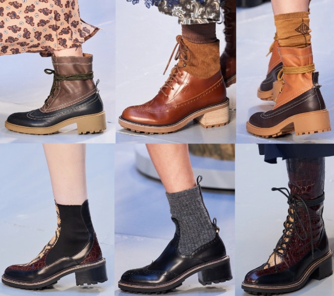 самые модные женские ботинки и полусапожки 2021 года на низком каблуке - фото с модного показа Chloé