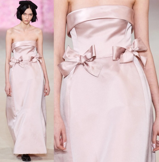 Модный дом Giambattista Valli представляет розовое макси платье на вечер с полностью обнаженными плечами и бантами на талии - модель розового цвета