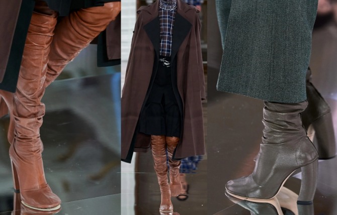 какие модели женских сапог коричневого цвета на каблуке с недель европейской моды самые актуальные в сезоне 2021 года - фото с показа Victoria Beckham