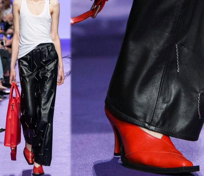 красные закрытые туфли с острым вырезом на гребне стопы и черной подошвой - модный тренд 2021 года от модного дома Victoria/Tomas