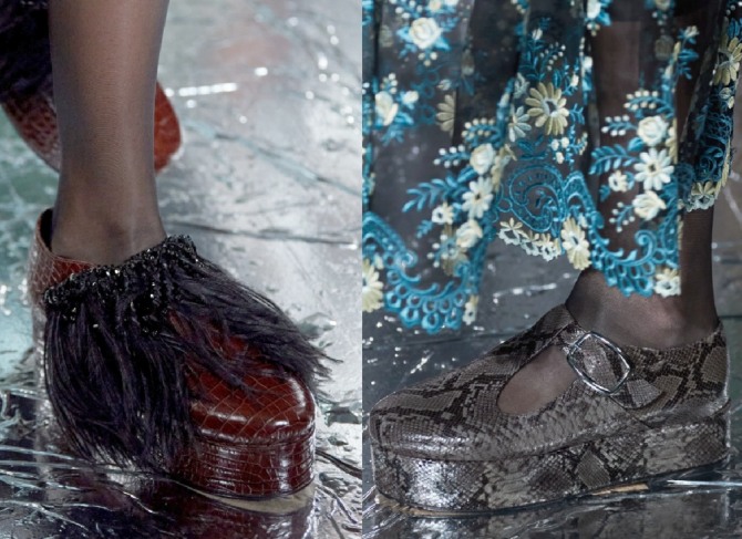 модные туфли 2021 года с имитацией кожи крокодила и питона на высокой платформе - фото из коллекции Erdem