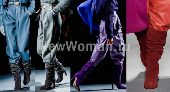 замшевые женские сапоги - серые и цветные от модного дома Alberta Ferretti, сезон 2021 года