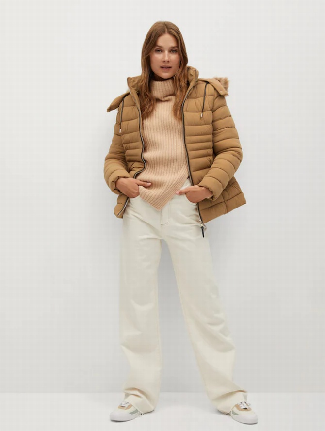 коричневая молодежная стеганая короткая зимняя куртка для девушки