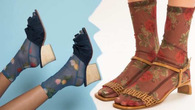 летние туфли 2021 для женщин поверх тонких капроновых носков с цветочным принтом
