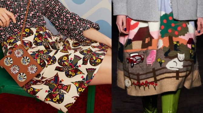принты на юбках с изображением птиц и животных - луки из модных коллекций 2021 года