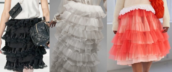 модные пышные юбки 2021 года с многоярусными оборками - луки с подиума