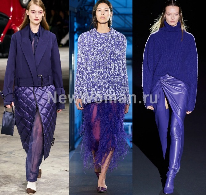 брендовые юбки 2021 года фиолетового цвета - стеганая, прозрачная, кожаная