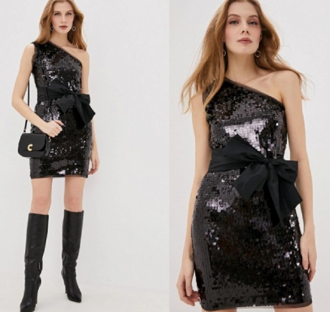 черное трикотажное металлизированное платье с пайетками - фасон 2021 года