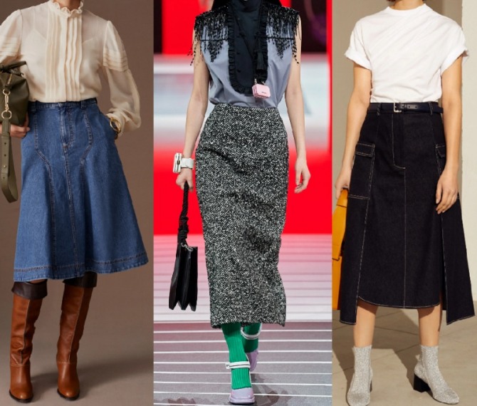 повседневные джинсовые и твидовые юбки для работы - луки от мировых брендов на 2021 год