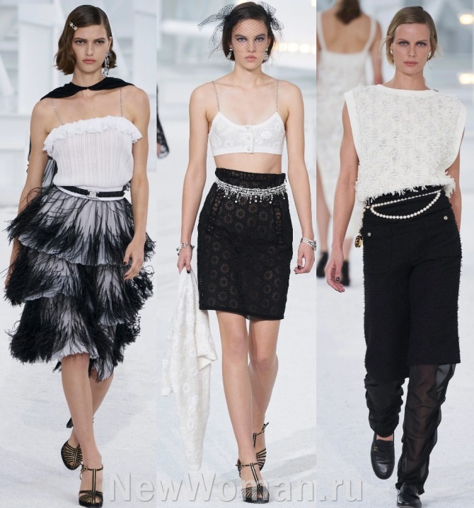 нарядные юбки с декором и топами от бренда Шанель - модные луки с показа Весна-Лето 2021