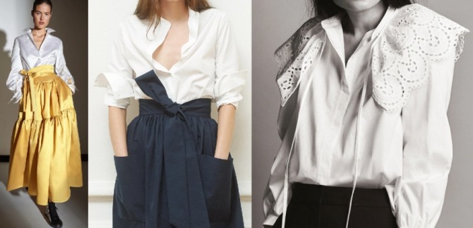 модные тенденции на 2021 года - нарядные блузки белого цвета с пышной юбкой