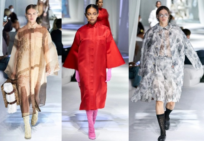 модный сезон Весна-Лето 2021 года для полных - брендовые плащи из шелка и органзы, фото с модных показов