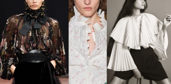 женский стиль 2021 года - блузки на выход из плиссированной и гофрированной ткани или с плиссированным воротником