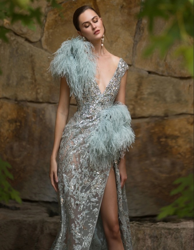 вечернее платье 2021 года от кутюр с отделкой цветными перьями, модный дом Elie Saab