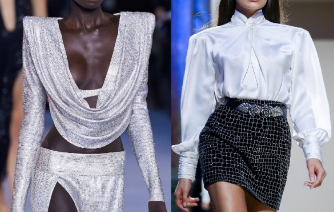 модные вечерние образы с блузками, имеющими драпировку - тренды в нарядной женской одежде 2021 года