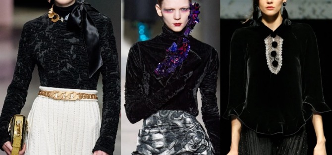 зимние блузки черного цвета из бархата с модных показов 2021 года