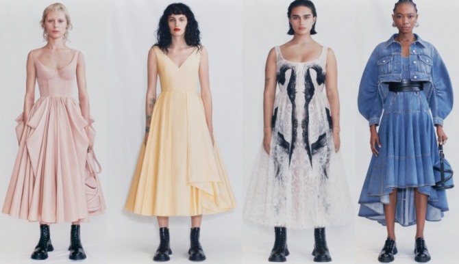 фасоны летних платьев из лондонской коллекции Alexander McQueen RTW Spring 2021