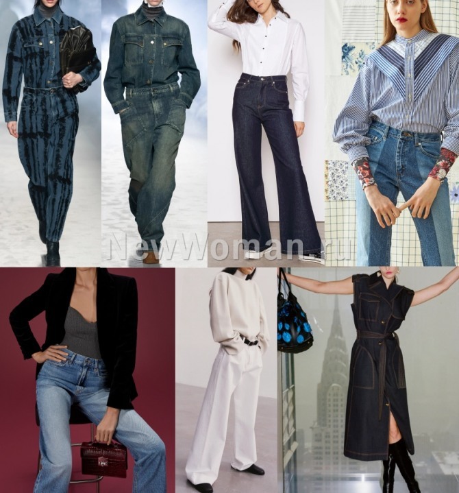 деловые модные луки сезона осень-зима 2021-2022 из джинсовой ткани - платье, костюмы, брюки