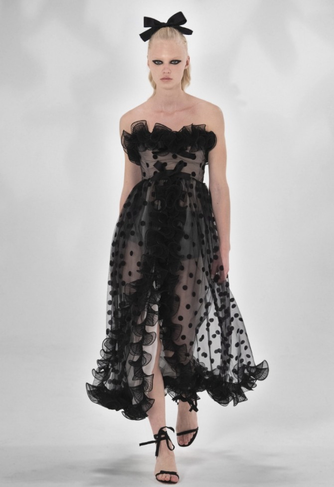 роскошное черное прозрачное вечернее платье в горох