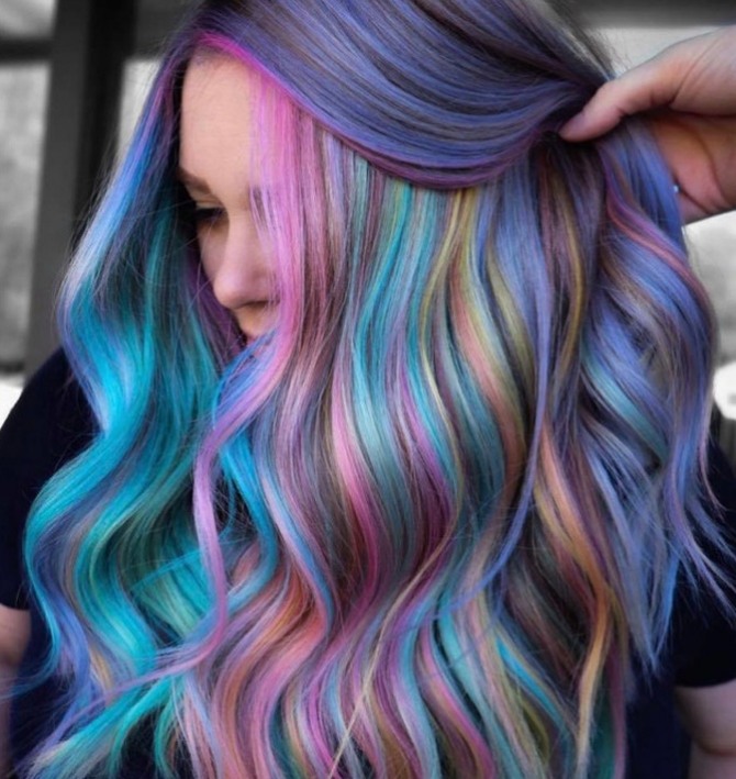 окрашивание длинных волос во все цвета радуги