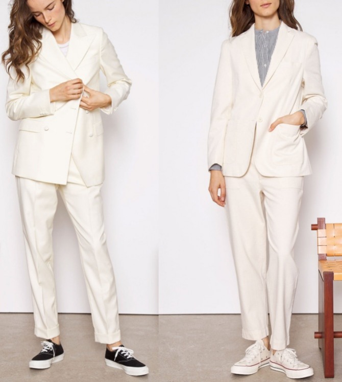 с какими блузками и обувью носить белые деловые женские костюмы 2021 года