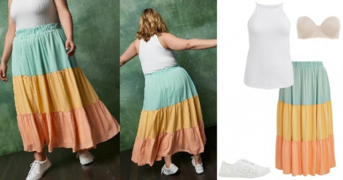 многоярусная многоцветная юбка большого размера - с чем носить летом 2021 года