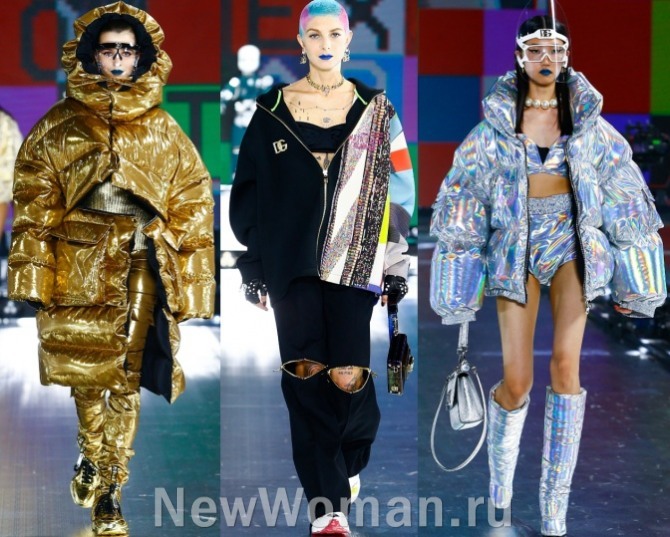 итальянский модный дом Dolce & Gabbana представляет женские куртки 2022 года из металлизированной космической ткани и в стиле спорт-шик
