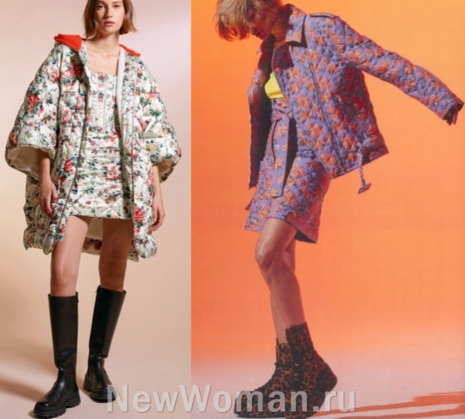 тканевые стеганые модные куртки с цветочным принтом - образы на весну 2022