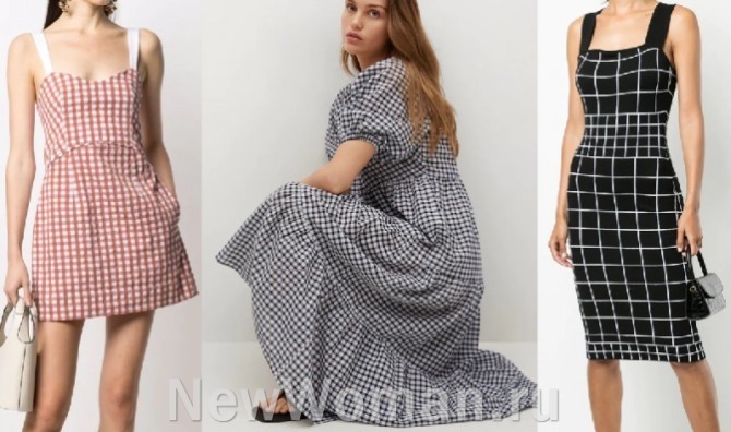 клетка виши и квадраты-сетка - модная летняя одежда 2021 года с клетчатым принтом на ткани - фото брендовых новинок