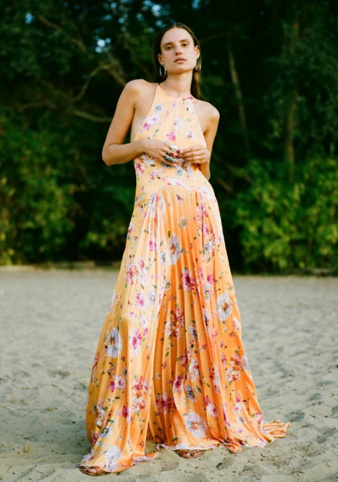 длинное летнее платье с плиссировкой и американской проймой,Galvan - Неделя моды Нью-Йорк базовый гардероб женщины сезон Весна-Лето