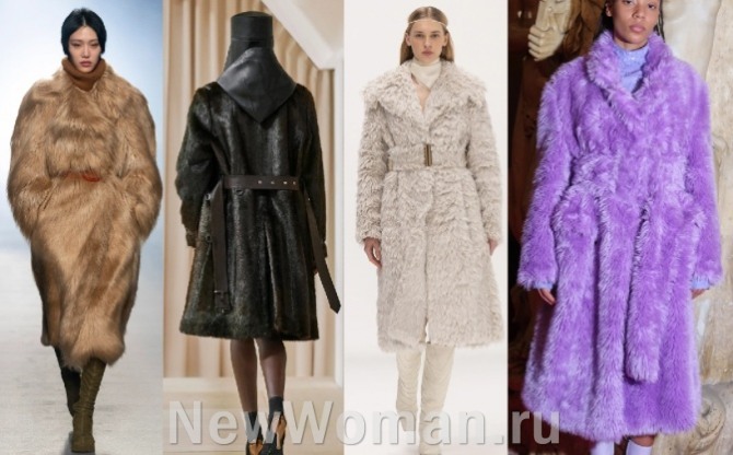 красивые и стильные зимние пальто из искусственного меха с поясом - уличная мода сезона Зима 2022