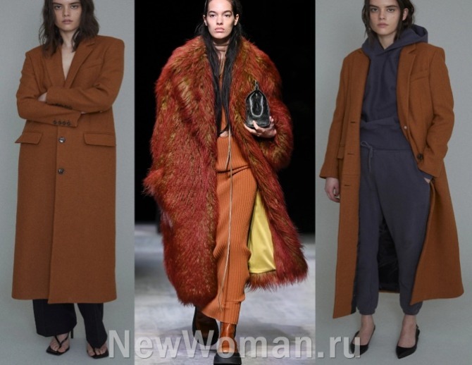  модные женские пальто 2022 года и модный тренд - терракотовый цвет