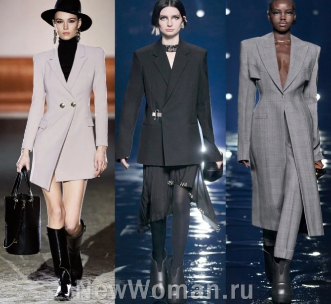 возвращение приталенных силуэтов в моде на женское пальто в тандеме с широкими плечами - мода на осень, зиму и весну 2022 года