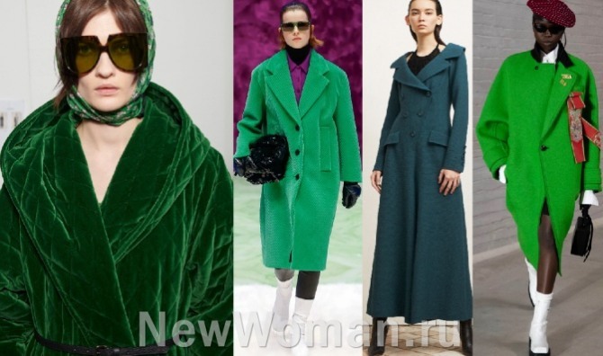 с чем носить и сочетать пальто темно-зеленого и ярко-зеленого цвета  - мода для женщин на 2022 год, тенденции, фото