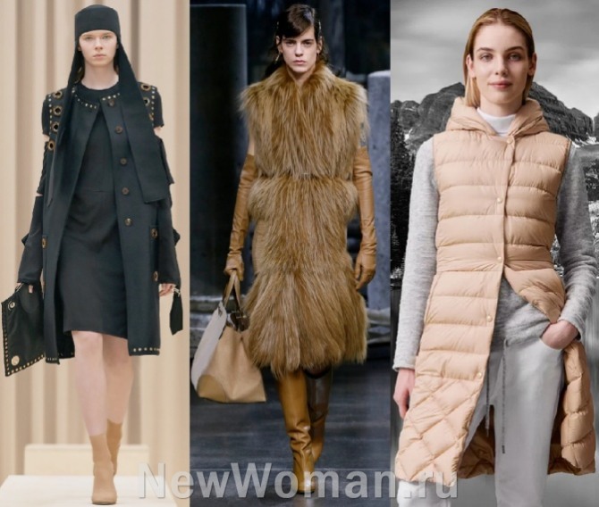трендовые женские пальто 2022 года без рукавов - фото моделей из европейских коллекций мировых брендов